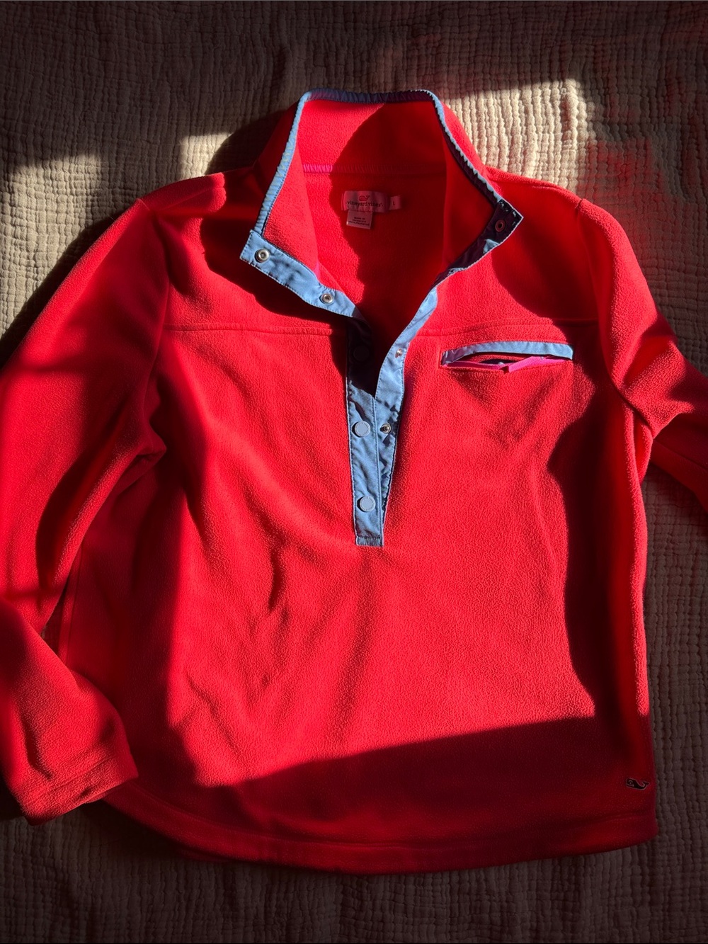 Womens Red Pullover Fleece with Contrast Trim size Large